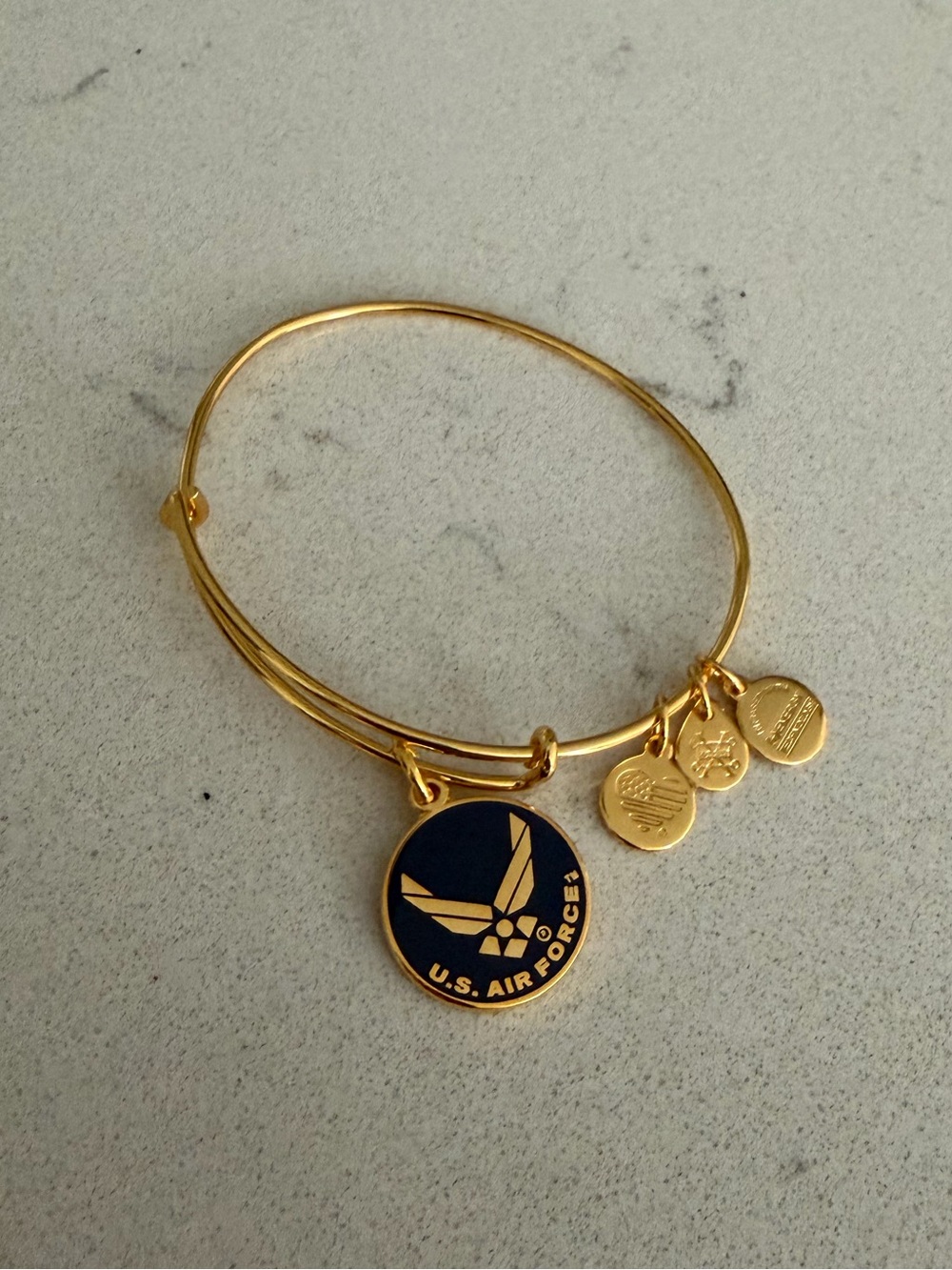 Alex and Ani Gold-Tone U.S. Air Force Charm Bangle Bracelet - Navy and Gold